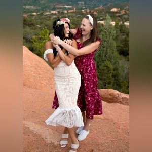 White Lace Midi Bridal Dress